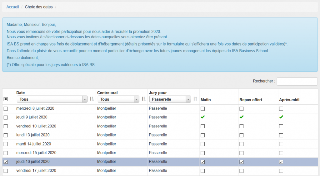 Choix des dates jurés